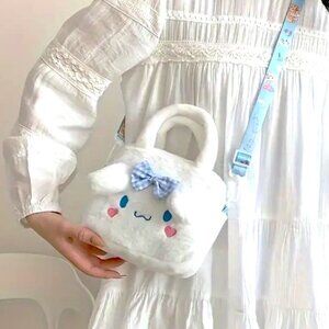 Sanrio CinnamoRoll Plush Crossbody Bag Purse Adjustable Fuzzy Hello Kitty Emo